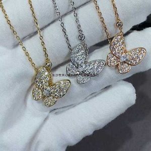 Designer High Version Van 925 Sterling Silver Full Diamond Butterfly Necklace Internet Famous samma stil guldpläterad benbenkedja