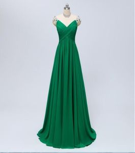 Emerald Green Vestidos de Fiesta Prom -klänningar med ärmar Chiffon Long Evening Dress med pärlstav ren 2019 Formella festklänningar 8099498