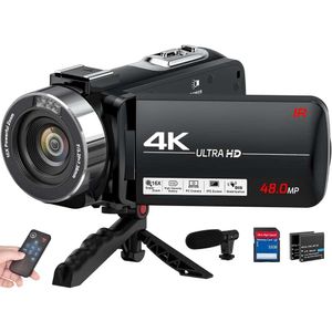 Acquisisci splendidi video 4K Ultra HD con questa fotocamera vlogging da 48 MP per YouTube - 16x zoom digitale, schermo PSS 30i, controller microfono esterno, 2 batterie incluse