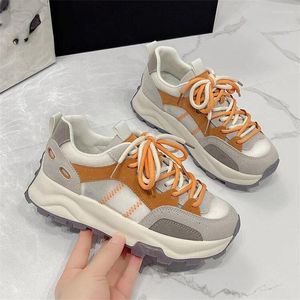 Walking Shoes Fashion 2024 Spring Platform Sneakers Sneakers Women Korean Lace Up Up Chunky Mixed Color Women's Vulcanize