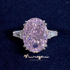 Cluster Rings Vinregem 10 14 MM 10CT Oval Lab Pink Sapphire Sparkling Gems Wedding Ring For Women 925 Sterling Silver Engagement Jewelry