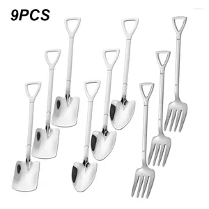 Kaffeeschaufel 9PCS 410 Shovel Löffel Edelstahl Tee Kreatives Eis Dessert Tabelle Messergabel Set