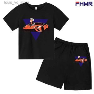 Giyim Setleri Çocuklar Yuvarlak Boyun T-Shirts Kısa Kollu Setler 2-12 YAŞLI BOYS GILD RASID ANIME MERCH A4 Baskı Kıyafetleri Yaz Setleri 2pcs T240415