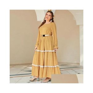 Plus -klänningar Toleen Women Dress 2022 Summer Lady Casual Outfits With Draped and Belt Long Sleeve Dot Printing Elegant Spring Drop DHY6D