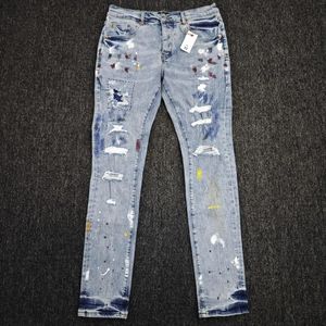 Men's Jeans Purple High Street Paint Faded Indigo Repair Low Rise Skinny Destroy Wash Drop Factory Price