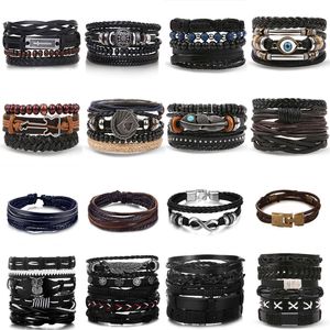 Bead Men's Fashion Hollow Triangle Leather and Bracelet Multi Layered Wide Wrapped Jewelry