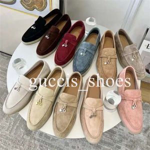 LP Shoes Summer Wak Charms Suede Suede Moccasins Apricot Leather Leather Men Glists Dlists on Pats Women Women Luxury Bress Frick Frust Factory Footwear