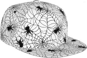 Boll Caps Halloween Spider Black and White Spiderweb Mönster Flat Bill Hat Unisex Snapback Baseball Cap Hip Hop Style Visor B