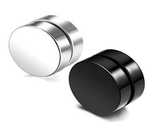 Punk Fake Mens Stud Earrings Black Silver Stainless Steel Magnet Round Ear Clip for Men Women Mix size 6mm 10mm 12mm5056830