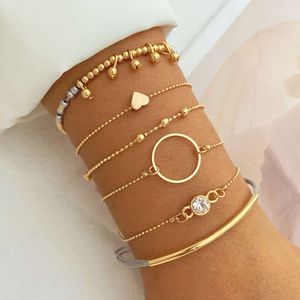 Love Rhinestone Tassel Drawstring Style Fashionable and Simple Multi-layer Bracelet 6-piece Set