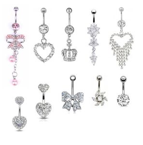 10pcs Dangle Belly Button Halkalar Kiti Şık Paslanmaz Çelik Göbek Barbells CZ Vücut Kadınlar için Piercing Mücevherler2510120