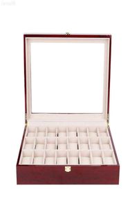 Watch Boxes Cases 24 Slots Red Bright Lacquer Wooden Box Organizer Luxury Large Jewelry Display Storage Box Cushions Case Wood Gif2221013