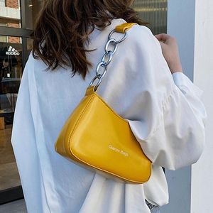 Drawstring Designer Small Hand Bags Women 2024 Fashion High Quality PU Leather Baguette Purses And Handbags Shoulder Chains Yellow