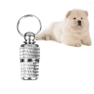 Hundhalsar 2st Pet Id Namn Adressetikett Tag Storage Barrel Tube för katt och (silver)