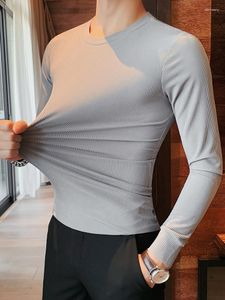 Мужские рубашки с высокой эластичностью с длинными рукавами весна и осенняя футболка с круглой шеей
