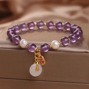 Nuova ametista in stile cinese con gioielli con bracciale perle bianchi per la perla bianca in cristallo rosa ad agata rosa singolo