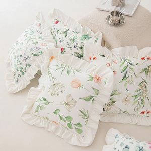 Pillow Velvet Floral Cover Ruffle Fringed Wild Plant Countryside Style For Home Decoration Sofa Bed Couch Ornament