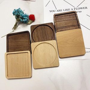 Table Mats Solid Wood Decor Durable Round Wooden Cup Mat Free DIY Square Tea Coffee Drinks Holder Tableware Decorative Home