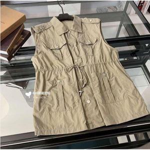 Women's Tanks & Camis Jil24ss Back Letter Print Pocket Drawstring Vest Dress Flip Collar Fashion Versatile