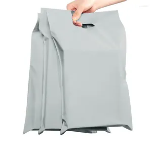 Storage Bags 50Pcs Portable Envelope Degradable Packaging Bag With Handle Grey Color Clothes Biodegradable Express Delivery Pouch