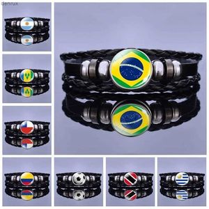 Other Bracelets South America Country Flag Leather Bracelet Brazil Argentina Chile Colombia Flag Braided Bracelet Soccer Lover GiftL240415