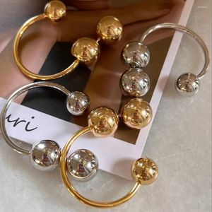 Stud Earrings Fashion 18K Gold Plated Silver Color Stainless Steel Round Hoop For Women Front And Back Side Ball