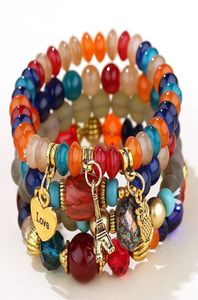 Candy Color Multilayer Böhmen Armband hartspärlor Stenarmband för kvinnor Bijoux Owl Charm Armband Femme Jewelry 20209418444