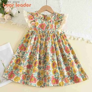 Vestidos de meninas urso líder de meninas vestidos florais 2023 nova moda doce crianças flores fantasias crianças vestidos sem mangas roupas de bebê roupas y240415y240417gkg