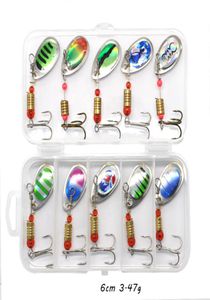 10pcs/Box 10 colori miscelato da 6 cm da 3,47 g esche in metallo in metallo esche 6# ganci da pesca a pesca pesca placcaggio pesca k2005065266