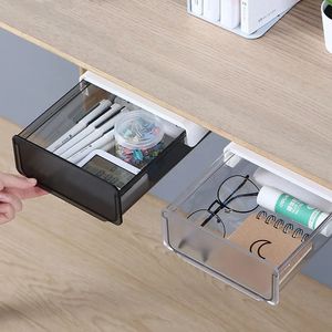 Clear Under Desk Hidden Drawer Office Storage Box Organizer Drawer Desk Supplies Holder Rack Memo Pen Stationery Storage Tray 240401