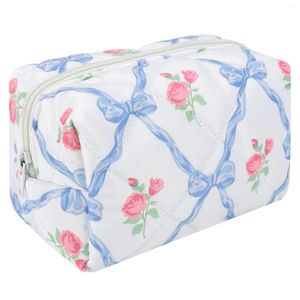 Cosmetic Bags Cute Bow Floral Toiletry Bag With Zipper Makeup Organizer Storage Case For Women And Girls