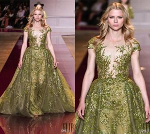 Zuhair Murad Overskirt Вечерние платья с короткими рукавами чистые палающими шейные платья с блестящими платьями по полу формальное платье 8787882