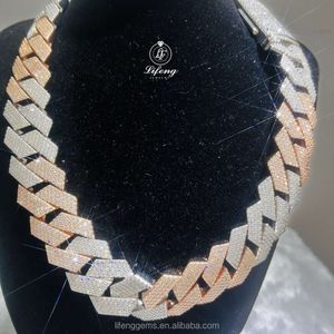 Hip Hop Cuban Chain 24mm 4Rows VVS Moissanite Diamond Rose Gold White Plated Halsband Mens