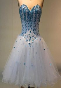 Lovely Ball Gown Sweetheart Beaded Tulle Short Homecoming Dress 2019 Party Dress Lace Up Back Real Po9324665