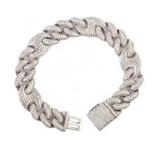 Hiphop Jewelry Pig Nose Style 15mm Width Cuban Chain 925 Silver Vvs Moissanite Diamond Bracelet2600