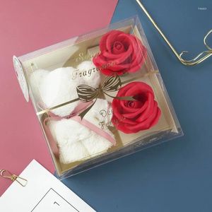 Flores decorativas de lã de coral Toalha de urso floral sabonete com sabonete de rosa planta de óleo essencial conjunto de óleo essencial para o dia dos namorados