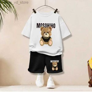 Kleidungssets Sommer Baby Girl Kleidung Kid Boy Cartoon Bär T-Shirts Shorts Anzug Kinder Kurzarm O Halsoberteil und unten 2 Teile Set T240417