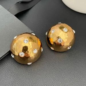 Backs Earrings Brand Gold Color Round Crystal Ball Large Ear Clips Women Top Quality Luxury Jewelry Runway Trend Accessories Gift