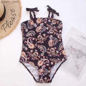 Spettacano 7 ~ 14 anni Teen Swimsuit Swimsuit One-Retro Stamping Girl Swimwear Girls Girls Outfit Beach Wear Beach Wear Y240412Y2404176D67