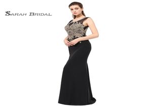 Sirena in pizzo in rilievo abiti da ballo nera 2019 sexy elegante vestidos de festa abito senza maniche LX3604895716