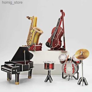 3D Puzzles Feooe Set Diy Paper 3D Jigsaw Puzzle Musical Assembly Handgjorda Brain Puzzle Childrens Toys Drum Kit Piano Cello WL Y240415
