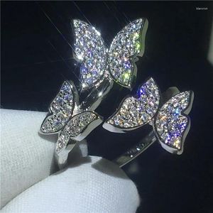 Anéis de casamento charmosos anel de borboleta jóias cor prata cor cúbica banda de festa de zircônia para mulheres dedo