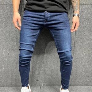 Mäns jeans dagliga semesterbyxor byxor harajuku hip-hop vanligt mager solid spring street stretch stil universal