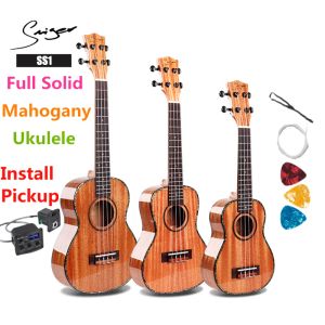 Cavi Full Solid Ukulele Mahogany 21 24 26 Inche Mini Soprano Electric Concert Tenor Acoustic Guitar 4 Strings Ukelele Highgloss