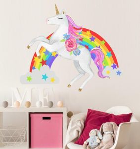 Retail Kids Rainbow Star Unicorn Wall Stickers Decoração de casa Arte adesiva infantil infantil Decalque impermeável Decal