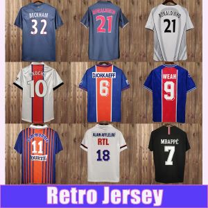 2000 2001 OKOCHA Mens Paris Retro Soccer Jerseys RONALDINHO IBRAHIMOVIC LEROY Home Blue Away White Football Shirt Uniforms