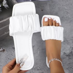 Kapcie Summer Women 2024 Trend Plated Design Flat Sandals żeńskie klapki klapki panie na zewnątrz biały koreański wielki rozmiar 36-43