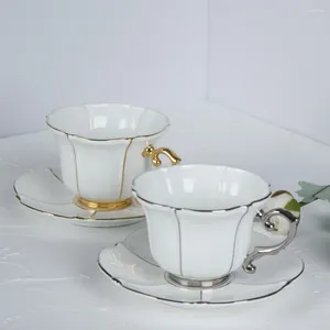 Cups Saucers Creative Ceramic Coffee Cup And Saucer With Gold Line Porcelain Tea Mug Classic Drink Gift