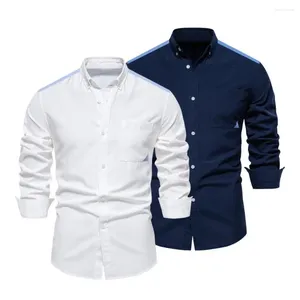 Men's Casual Shirts Men Commute Shirt Elegant Formal For Spring Fall With Slim Fit Lapel Collar Single-breasted Design Business