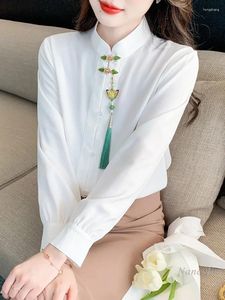 女性用ブラウスチャイニーズスタイルのバックルシフォンシャツスプリング服2024美しいシャツとエレガントな女性のトップス